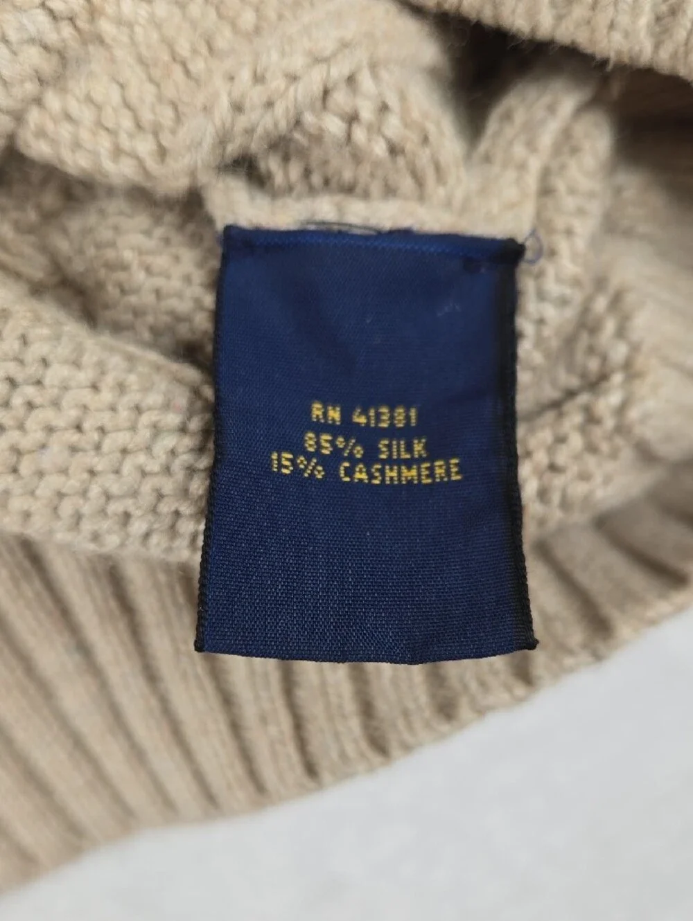 Vintage Polo Ralph Lauren Silk Cashmere Cable Knit Fisherman's Sweater Button